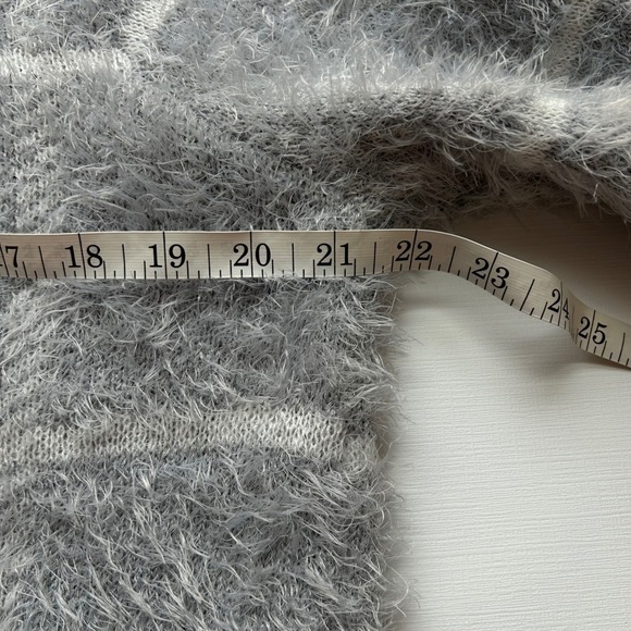 Adrienne Vittadini Grey Eyelash Knit Longline Striped Cardigan Sweater Small - Picture 7 of 8
